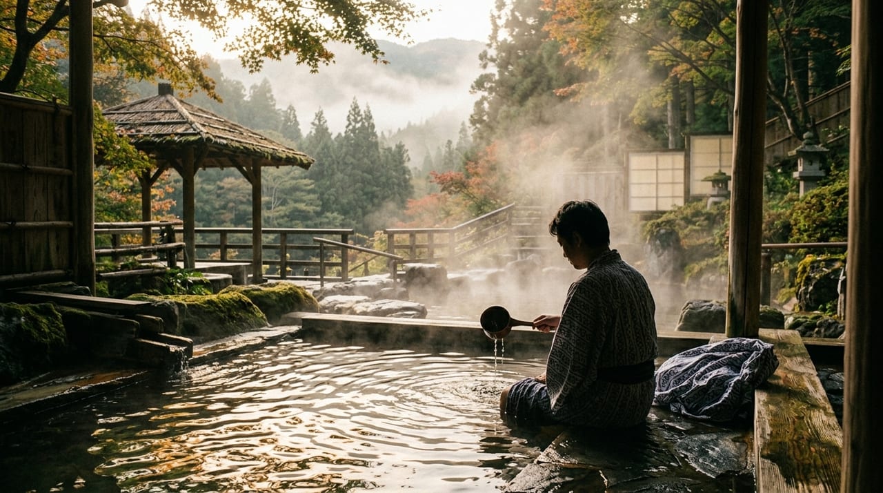 温泉の正しい入り方・入浴法|かけ湯・かぶり湯・分割浴・温度別の入り方と入浴時間の目安